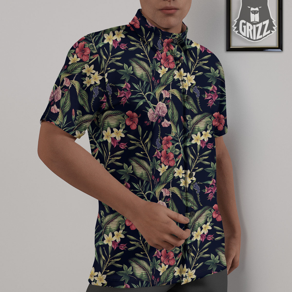 Flowers Hawaiian Tropical Print Pattern Untucked Shirts-grizzshop