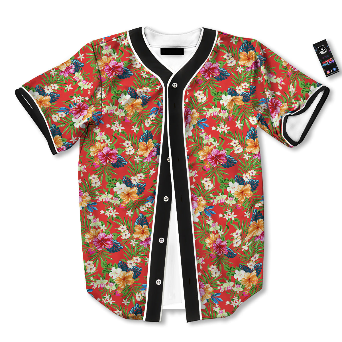 Flowers Hibiscus Colorful Print Pattern Baseball Jersey-grizzshop