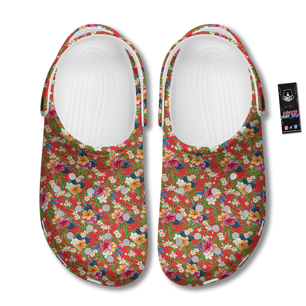 Flowers Hibiscus Colorful Print Pattern Clog-grizzshop