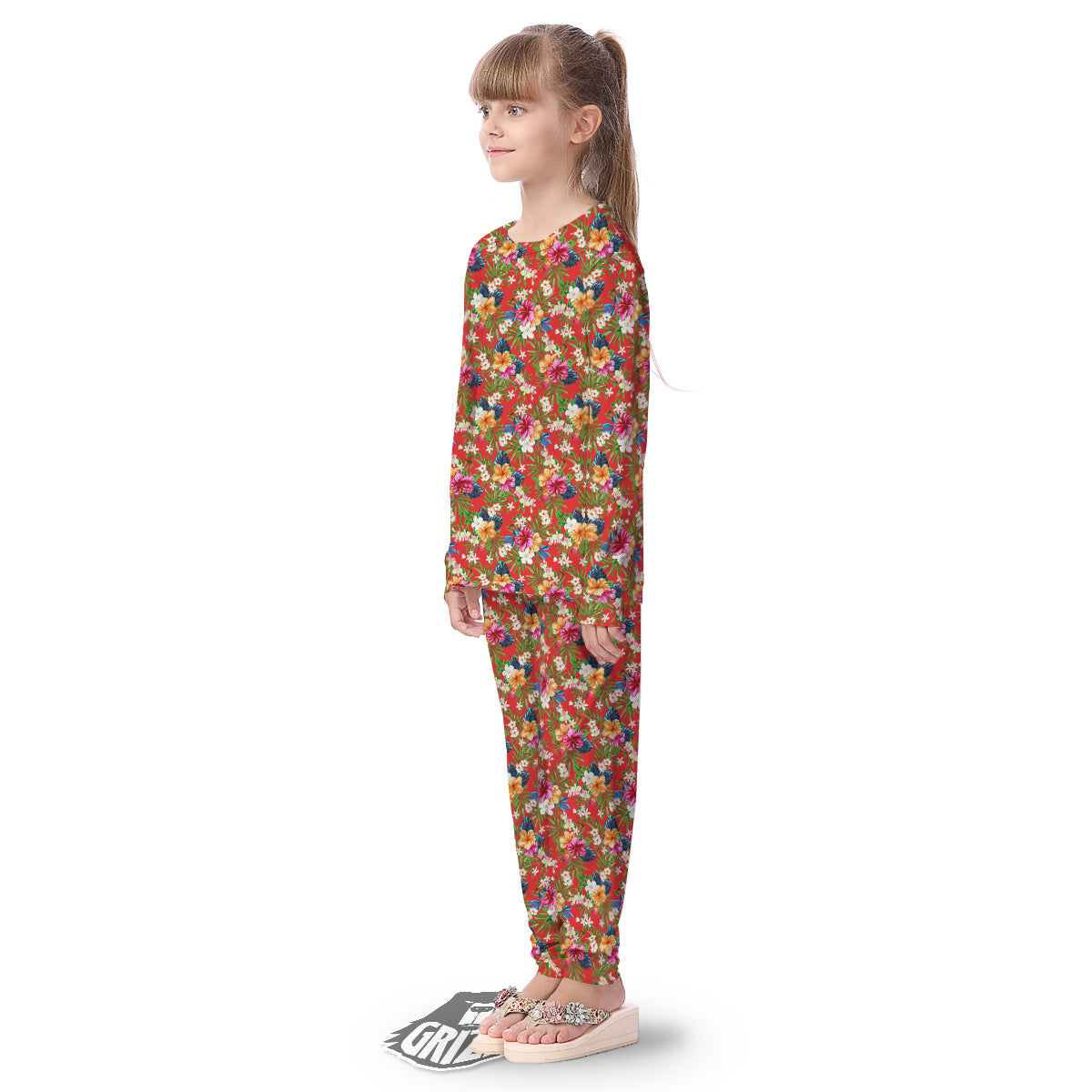 Flowers Hibiscus Colorful Print Pattern Kid's Pajamas-grizzshop