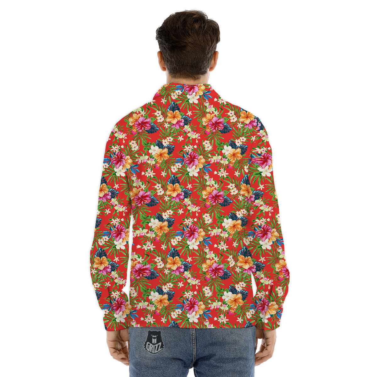 Flowers Hibiscus Colorful Print Pattern Men's Dress Shirts-grizzshop