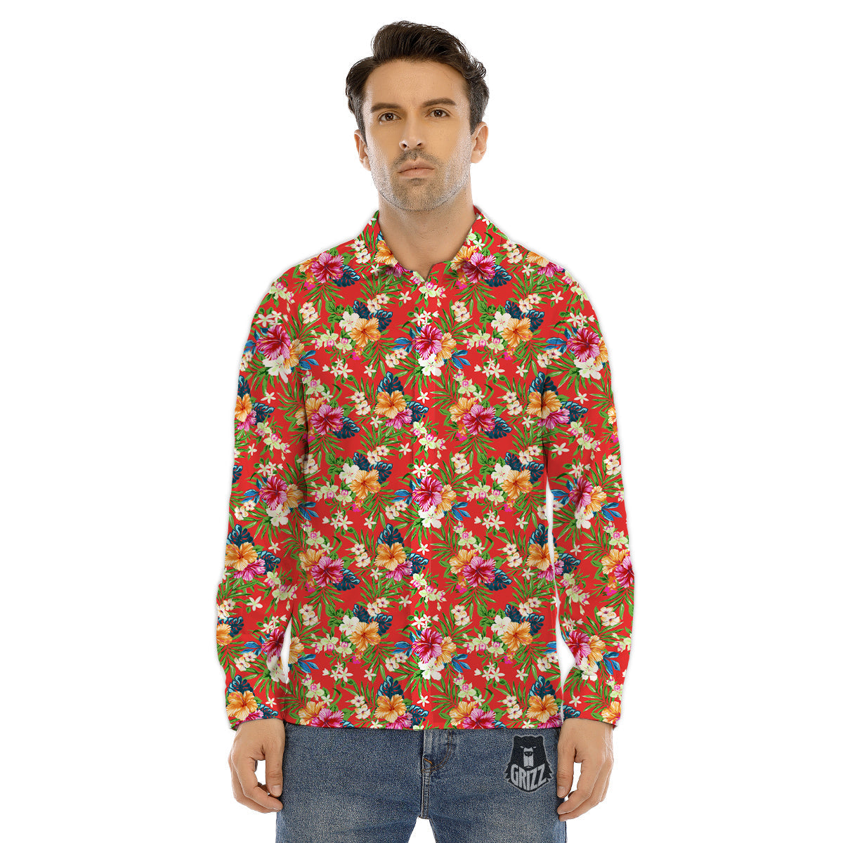 Flowers Hibiscus Colorful Print Pattern Men's Dress Shirts-grizzshop