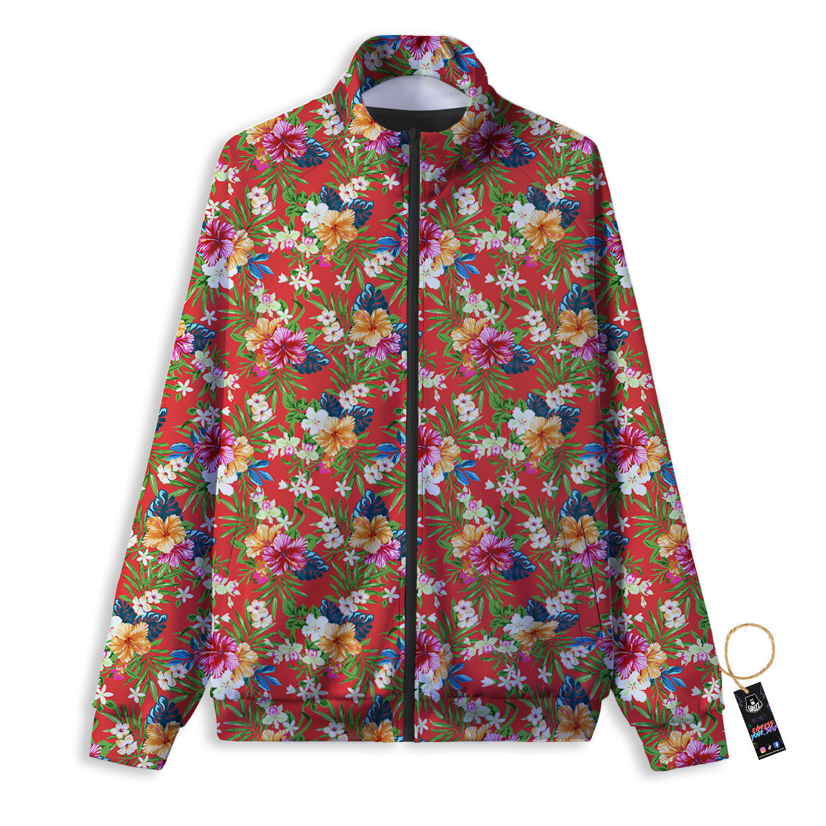 Flowers Hibiscus Colorful Print Pattern Track Jacket-grizzshop