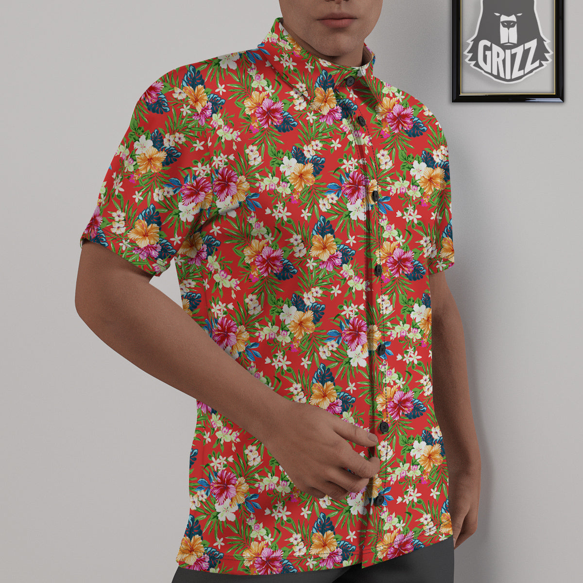 Flowers Hibiscus Colorful Print Pattern Untucked Shirts-grizzshop