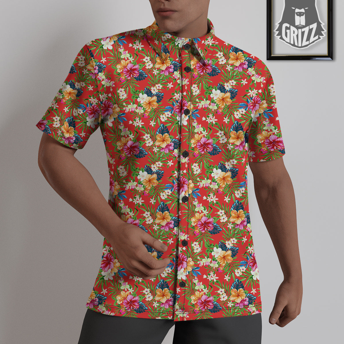 Flowers Hibiscus Colorful Print Pattern Untucked Shirts-grizzshop