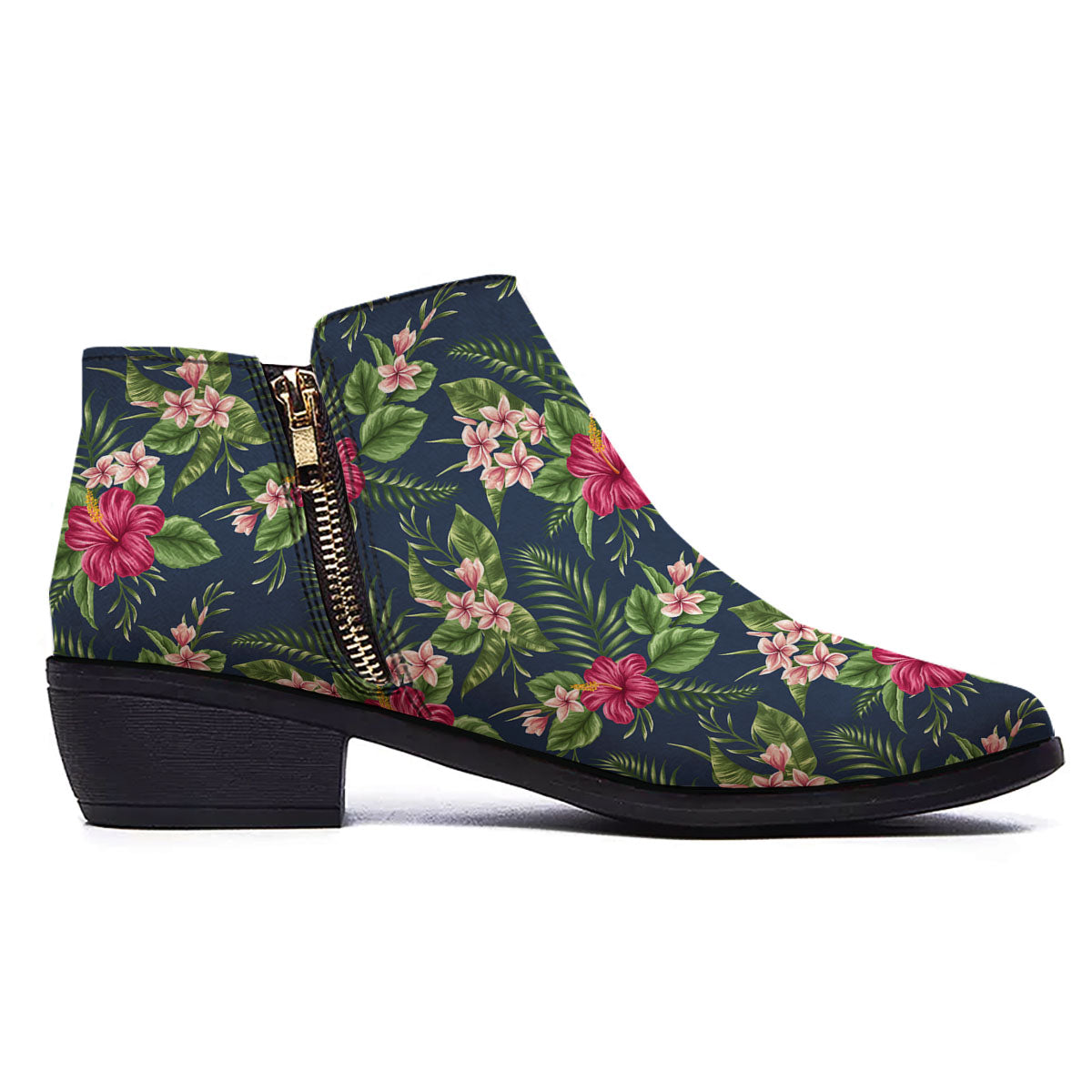 Flowers Hibiscus Plumeria Print Pattern Ankle Boots-grizzshop