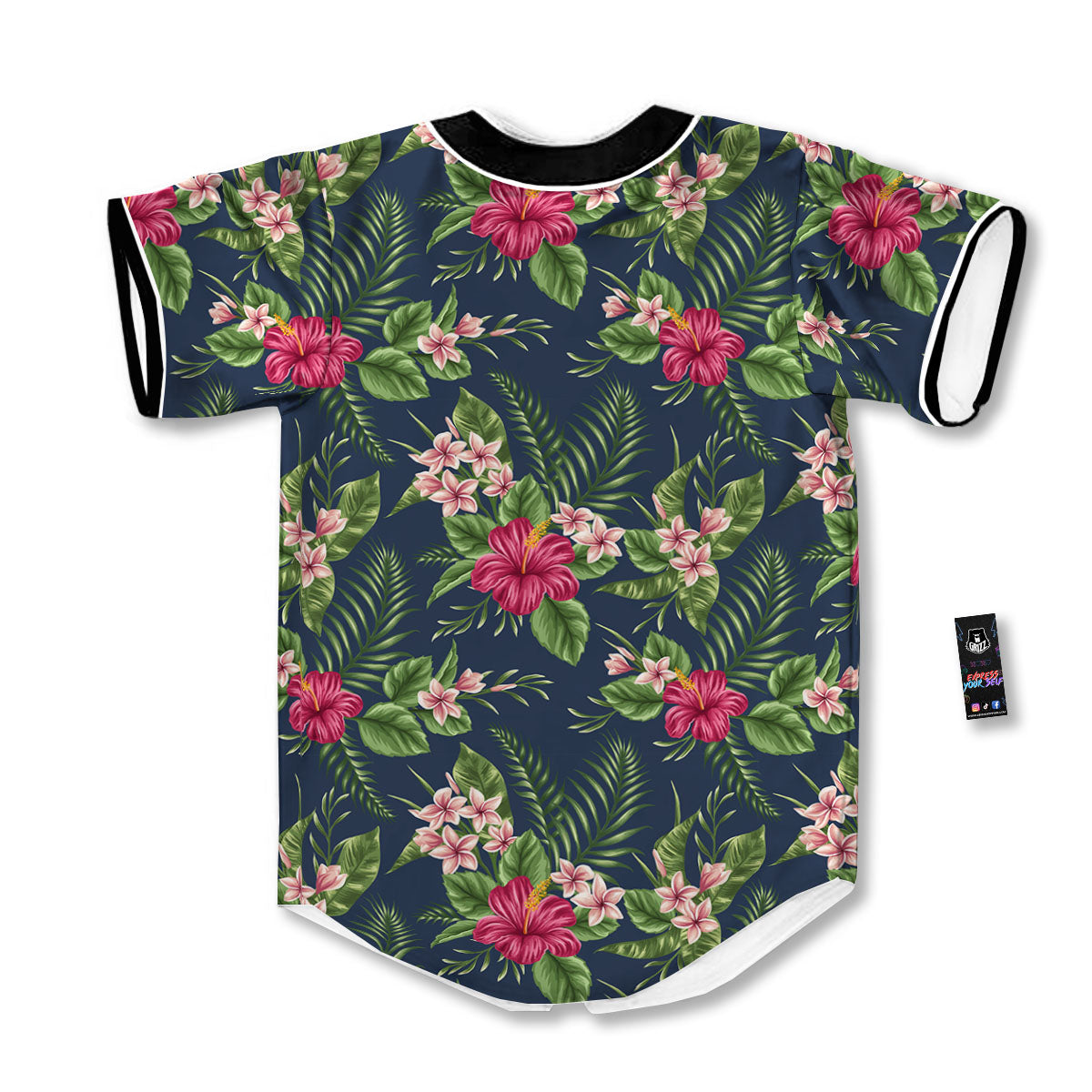 Flowers Hibiscus Plumeria Print Pattern Baseball Jersey-grizzshop