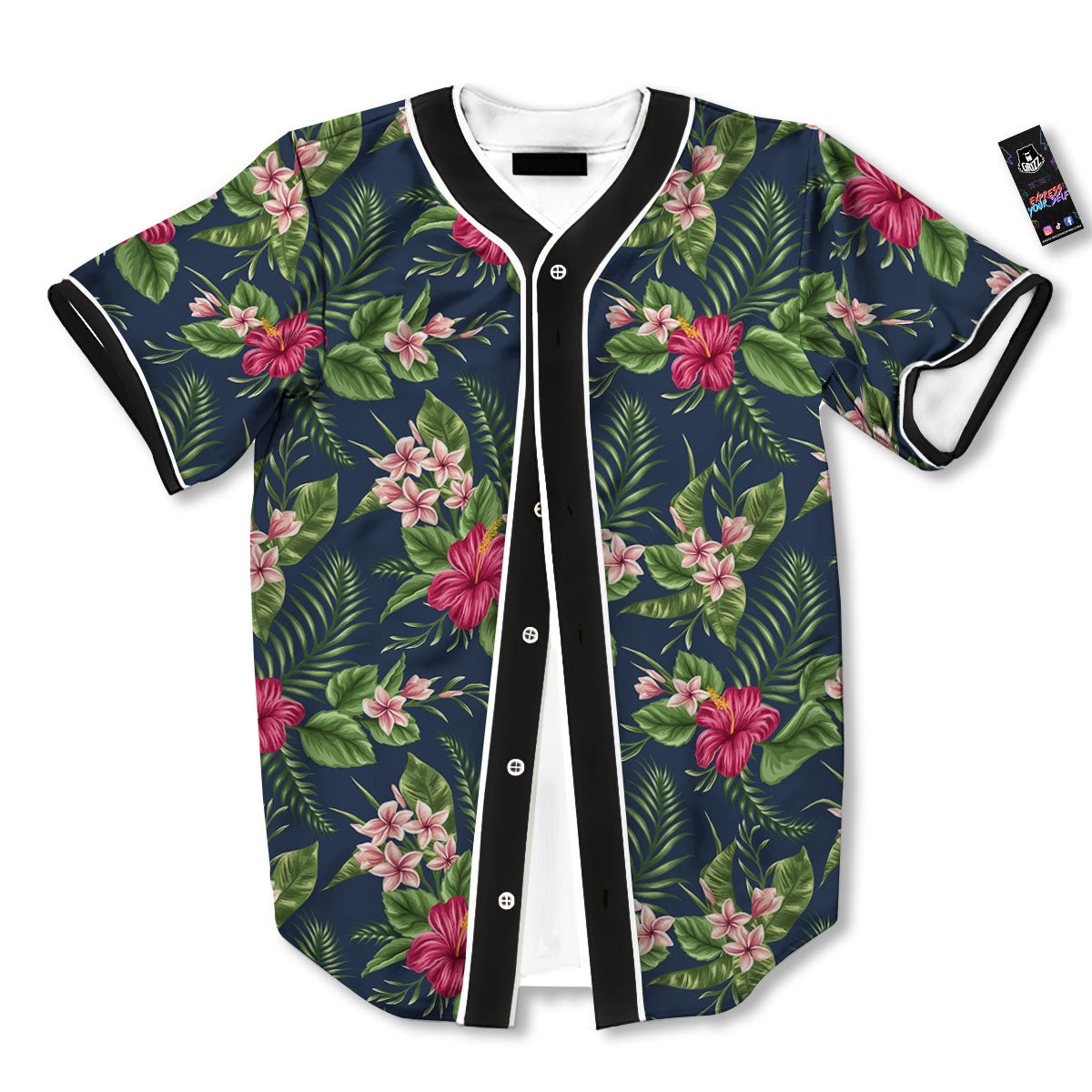 Flowers Hibiscus Plumeria Print Pattern Baseball Jersey-grizzshop
