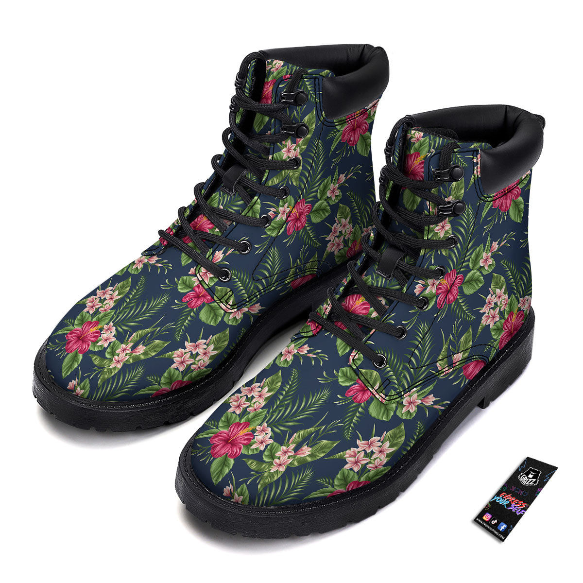 Flowers Hibiscus Plumeria Print Pattern Boots-grizzshop