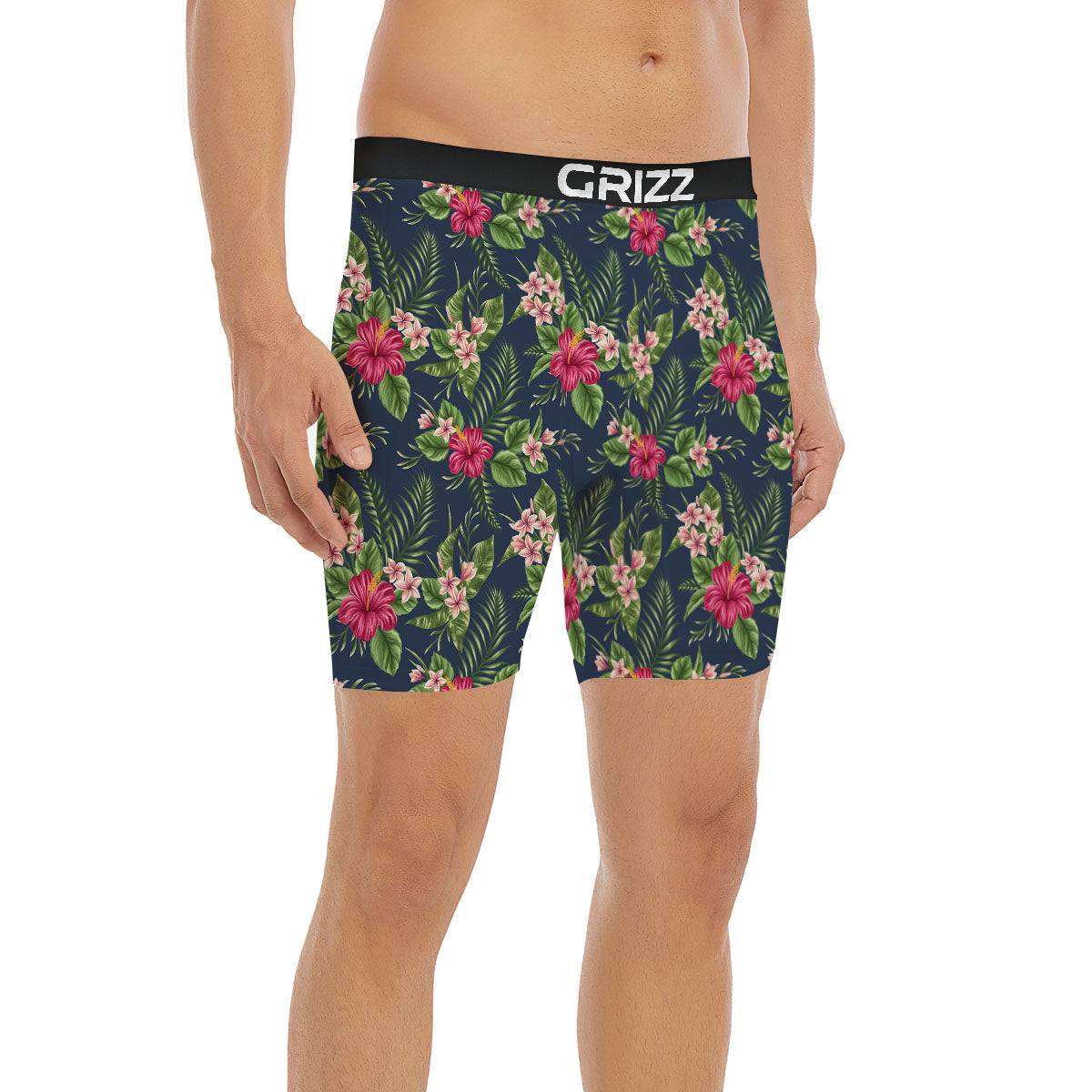 Flowers Hibiscus Plumeria Print Pattern Boxer Briefs-grizzshop