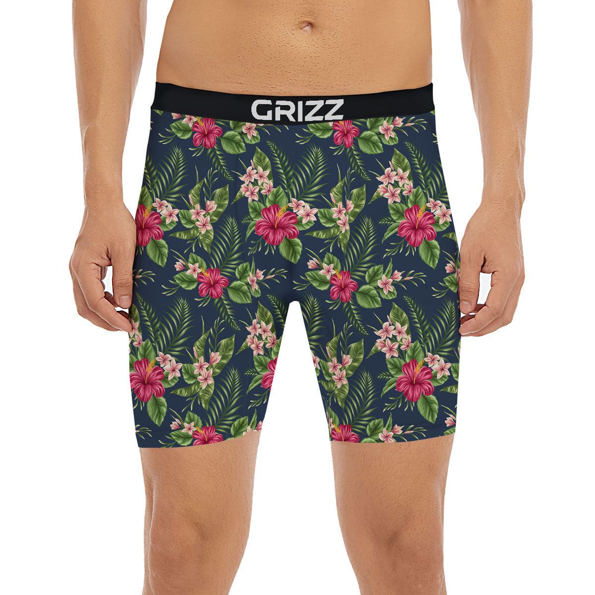 Flowers Hibiscus Plumeria Print Pattern Boxer Briefs-grizzshop