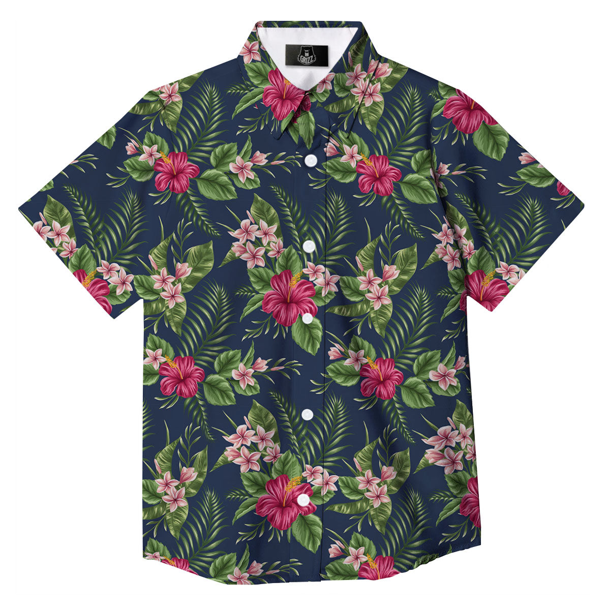 Flowers Hibiscus Plumeria Print Pattern Button Up Shirt-grizzshop