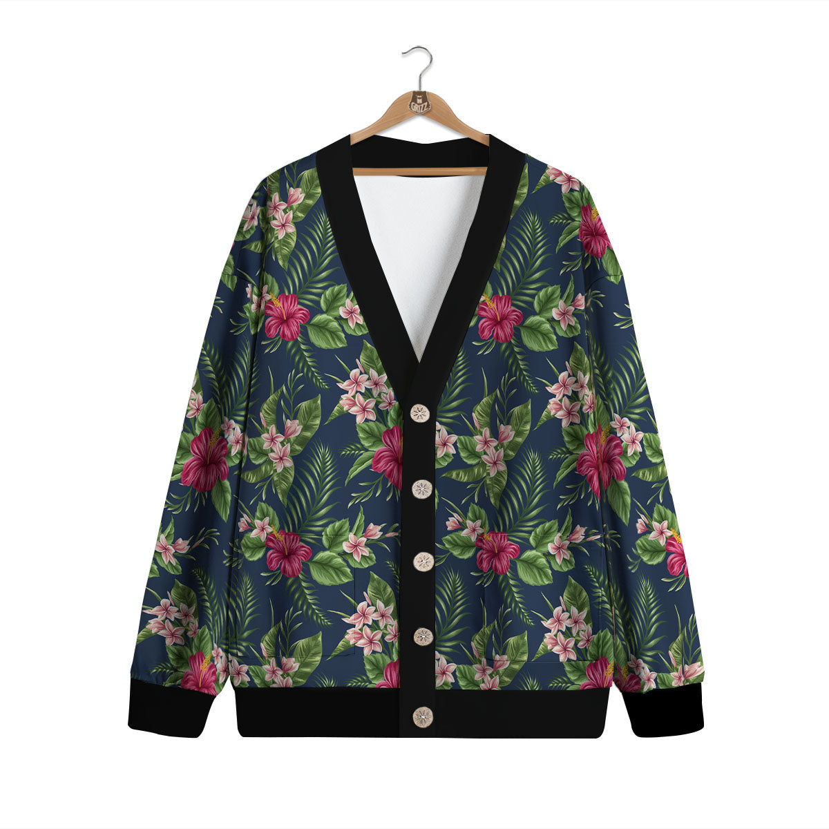 Flowers Hibiscus Plumeria Print Pattern Cardigan-grizzshop