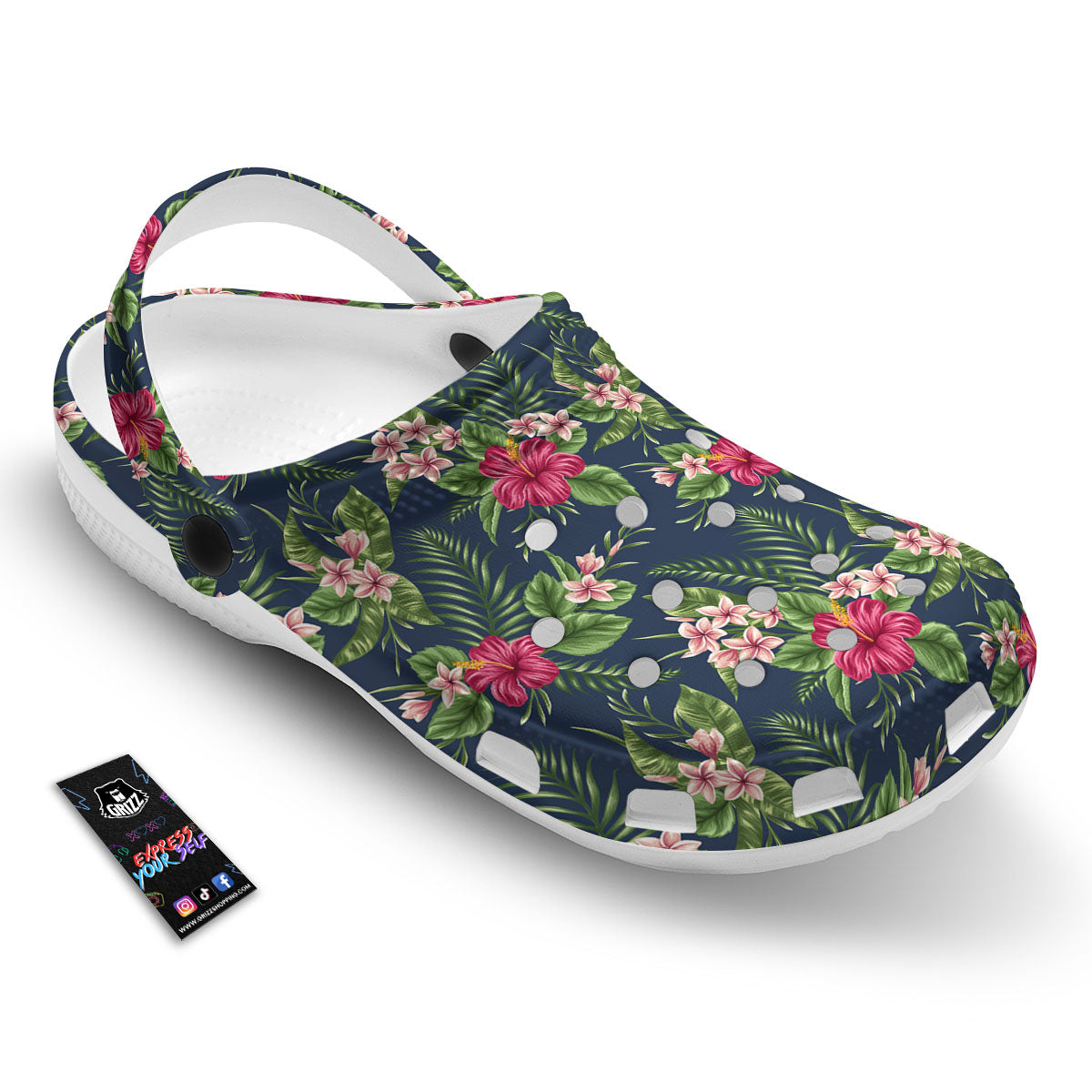 Flowers Hibiscus Plumeria Print Pattern Clog-grizzshop