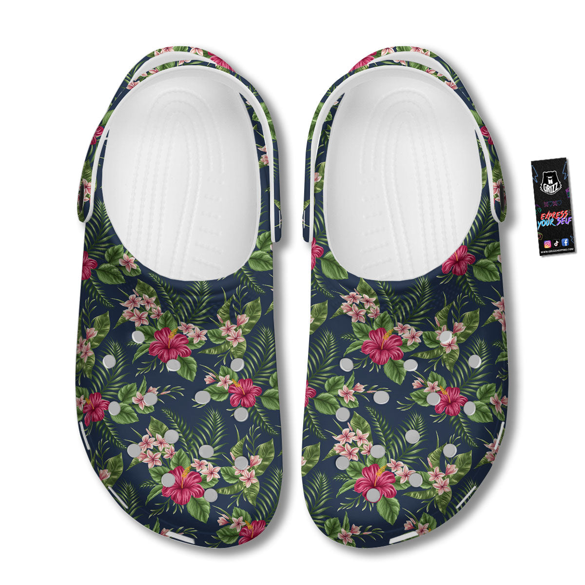 Flowers Hibiscus Plumeria Print Pattern Clog-grizzshop