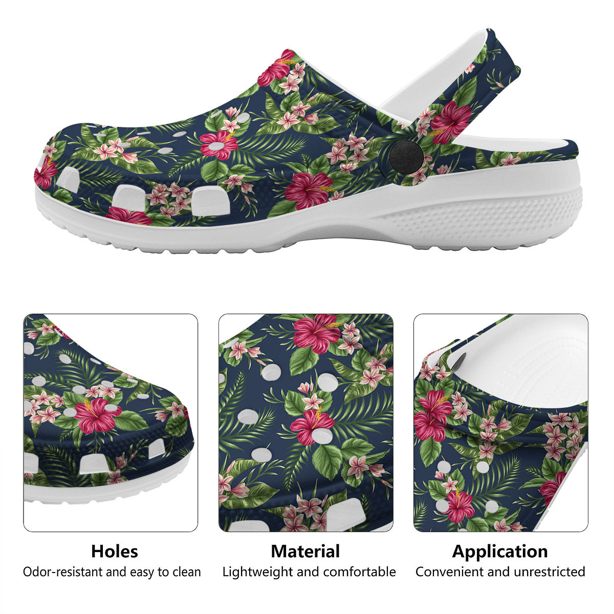 Flowers Hibiscus Plumeria Print Pattern Clog-grizzshop
