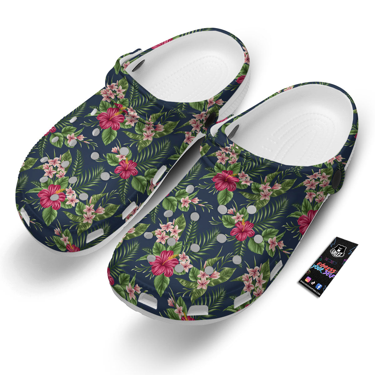 Flowers Hibiscus Plumeria Print Pattern Clog-grizzshop