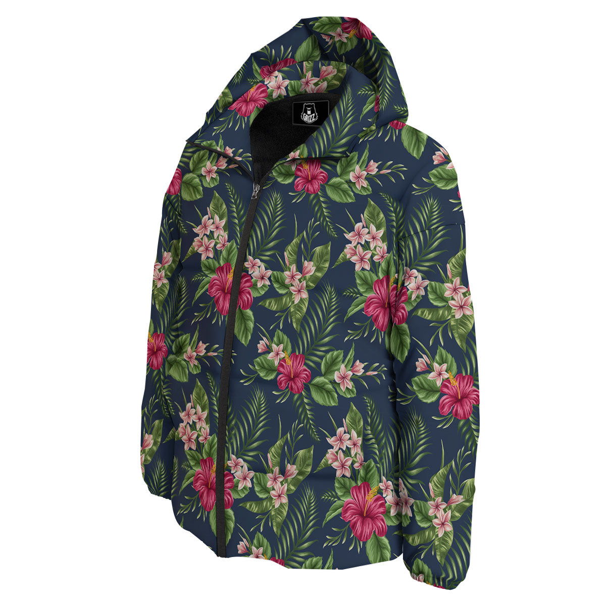 Flowers Hibiscus Plumeria Print Pattern Down Jacket-grizzshop