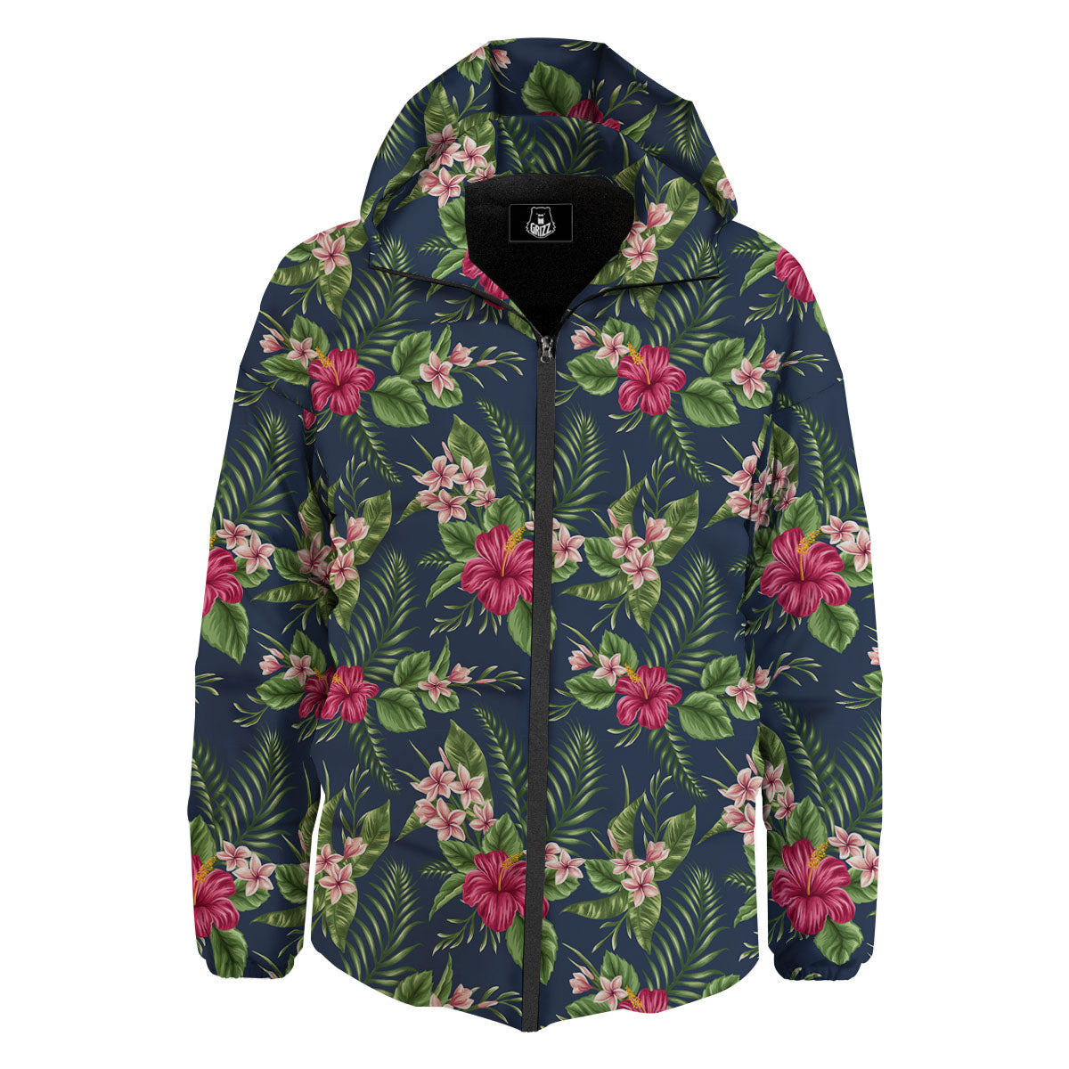 Flowers Hibiscus Plumeria Print Pattern Down Jacket-grizzshop