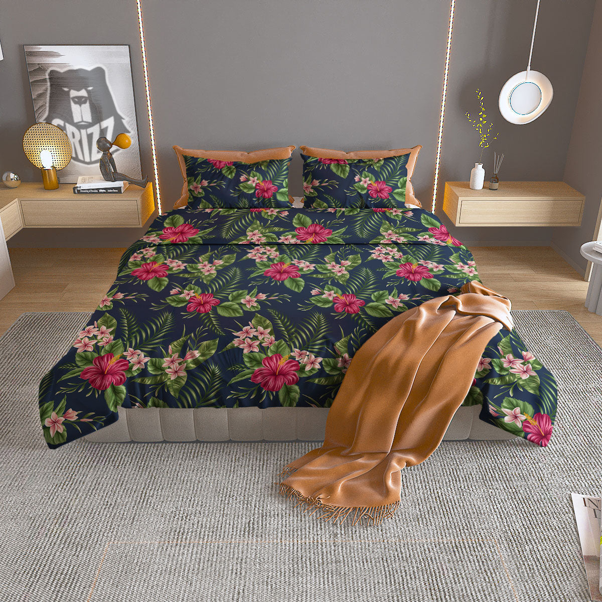 Flowers Hibiscus Plumeria Print Pattern Duvet Cover Bedding Set