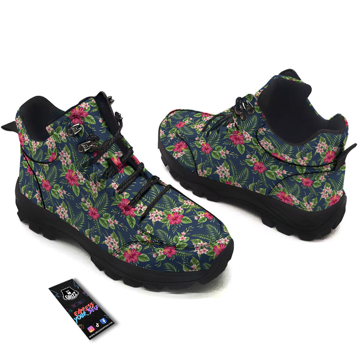 Flowers Hibiscus Plumeria Print Pattern Hiking Shoes-grizzshop