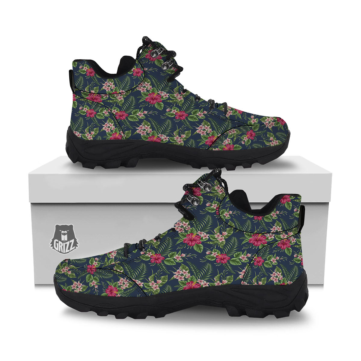Flowers Hibiscus Plumeria Print Pattern Hiking Shoes-grizzshop