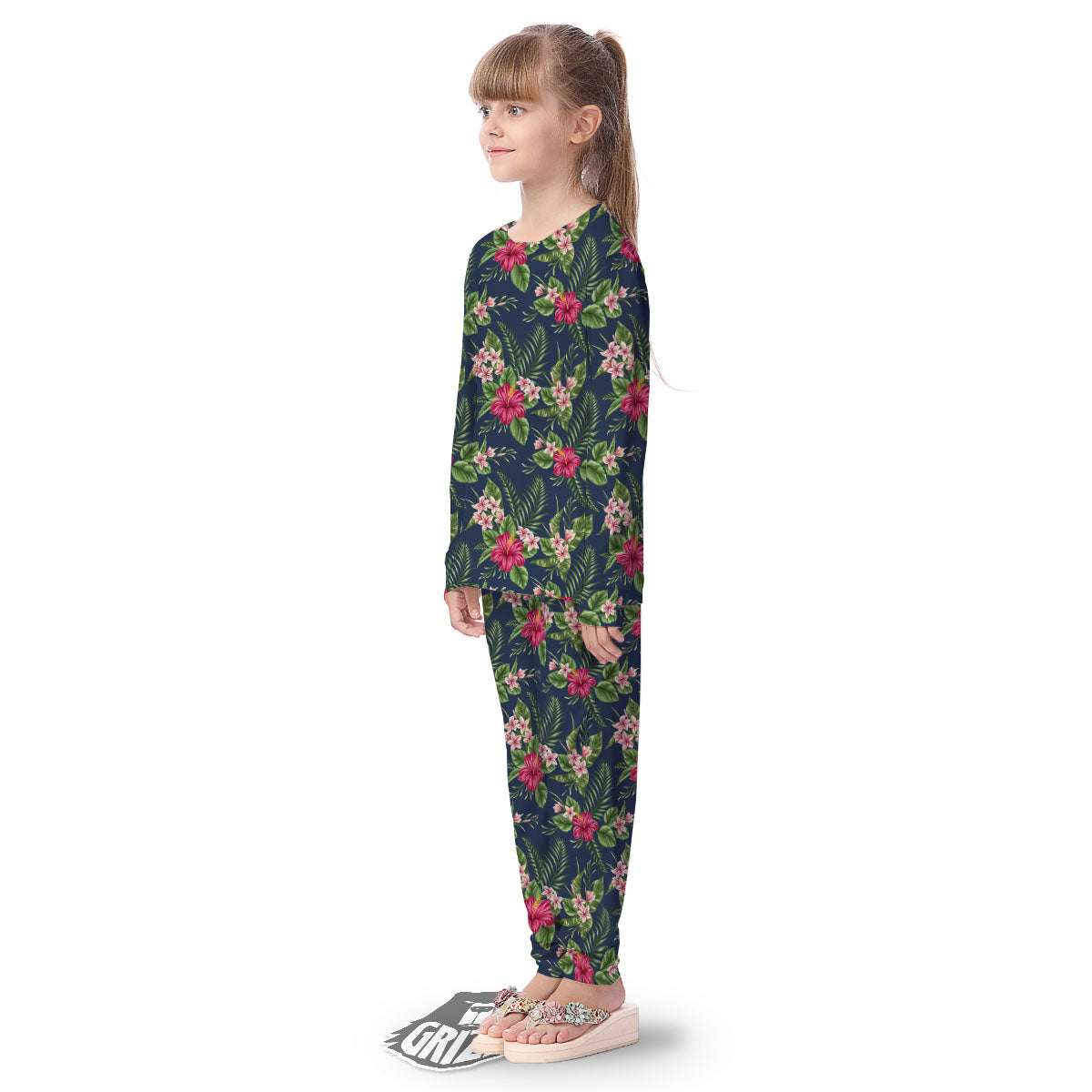 Flowers Hibiscus Plumeria Print Pattern Kid's Pajamas-grizzshop