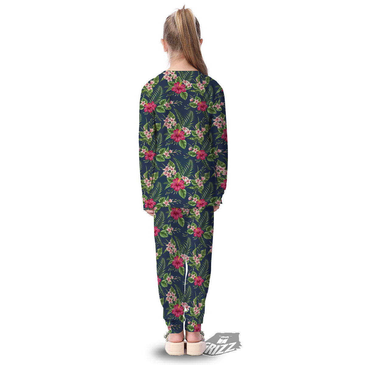 Flowers Hibiscus Plumeria Print Pattern Kid's Pajamas-grizzshop