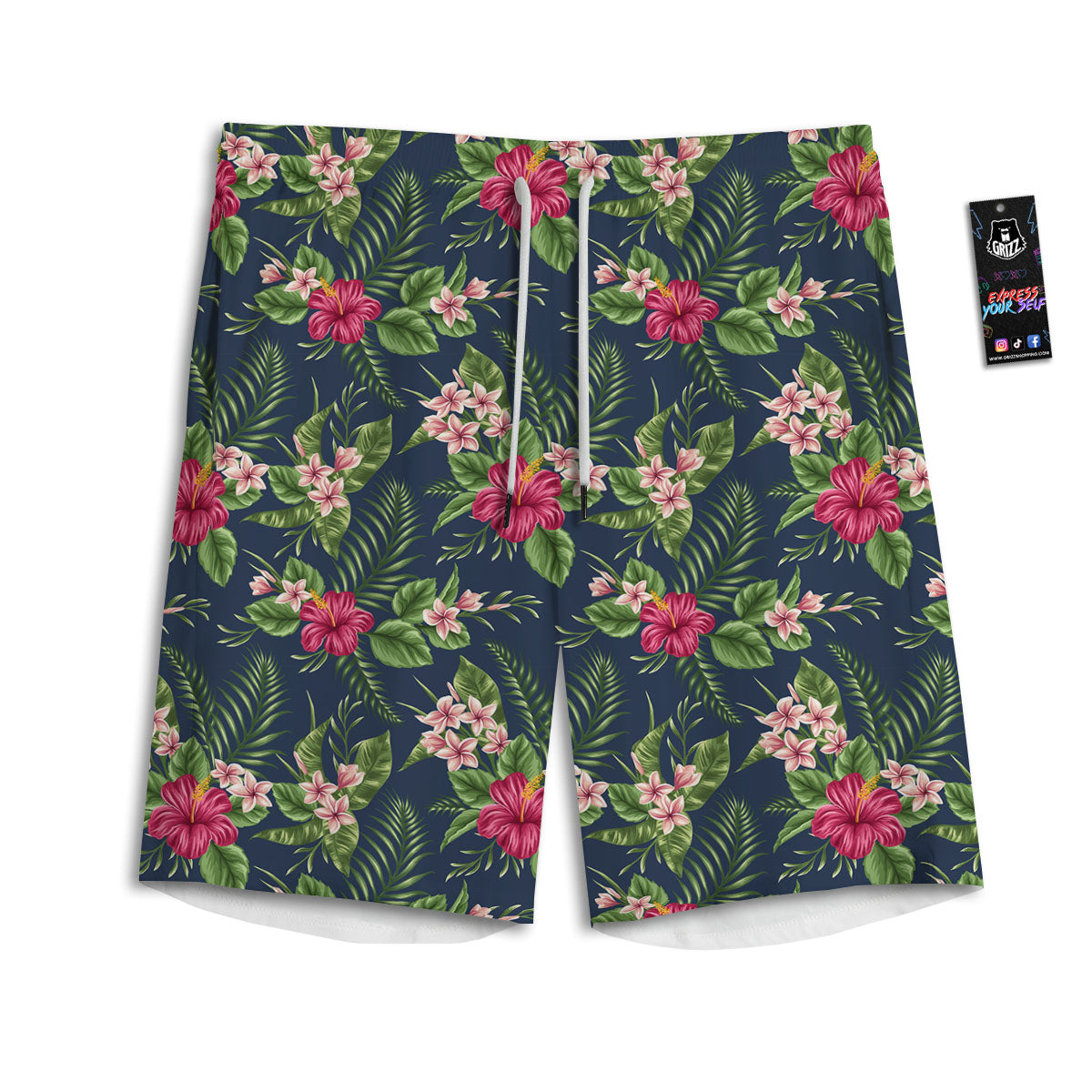 Flowers Hibiscus Plumeria Print Pattern Men's Athletic Shorts