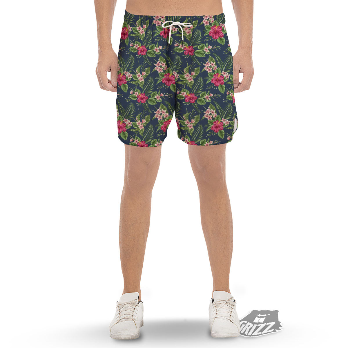 Flowers Hibiscus Plumeria Print Pattern Men's Gym Shorts-grizzshop