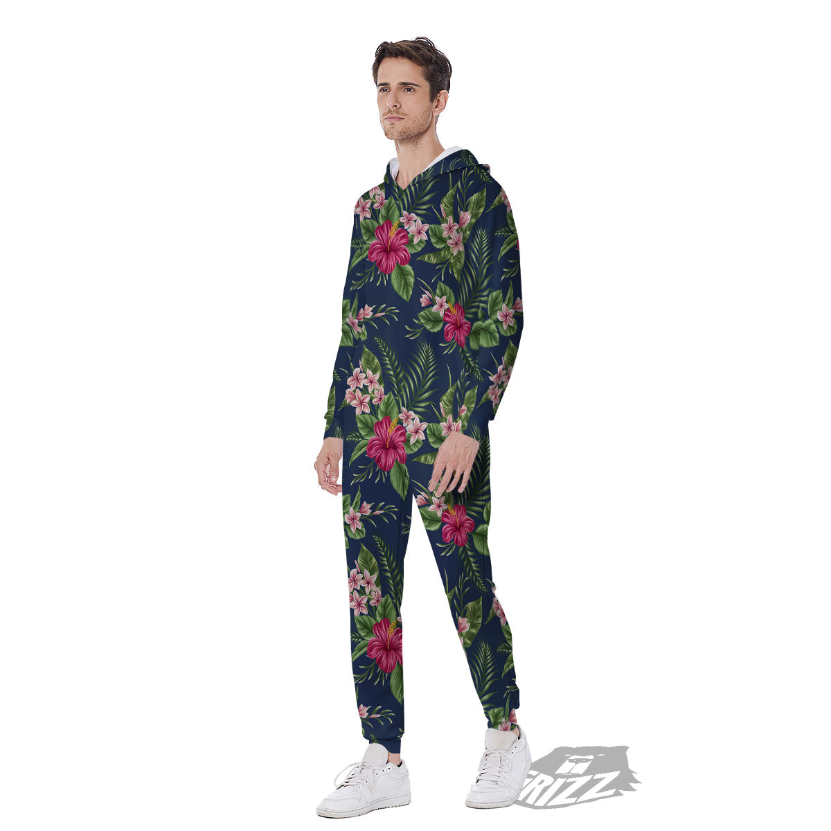 Flowers Hibiscus Plumeria Print Pattern Men's Jumpsuit-grizzshop
