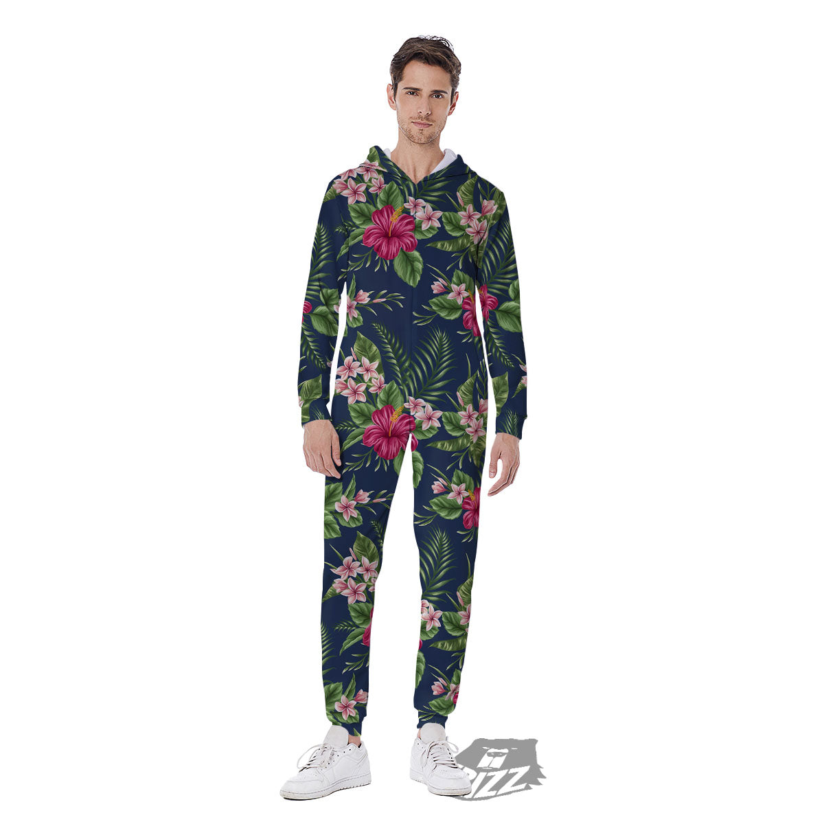 Flowers Hibiscus Plumeria Print Pattern Men's Jumpsuit-grizzshop