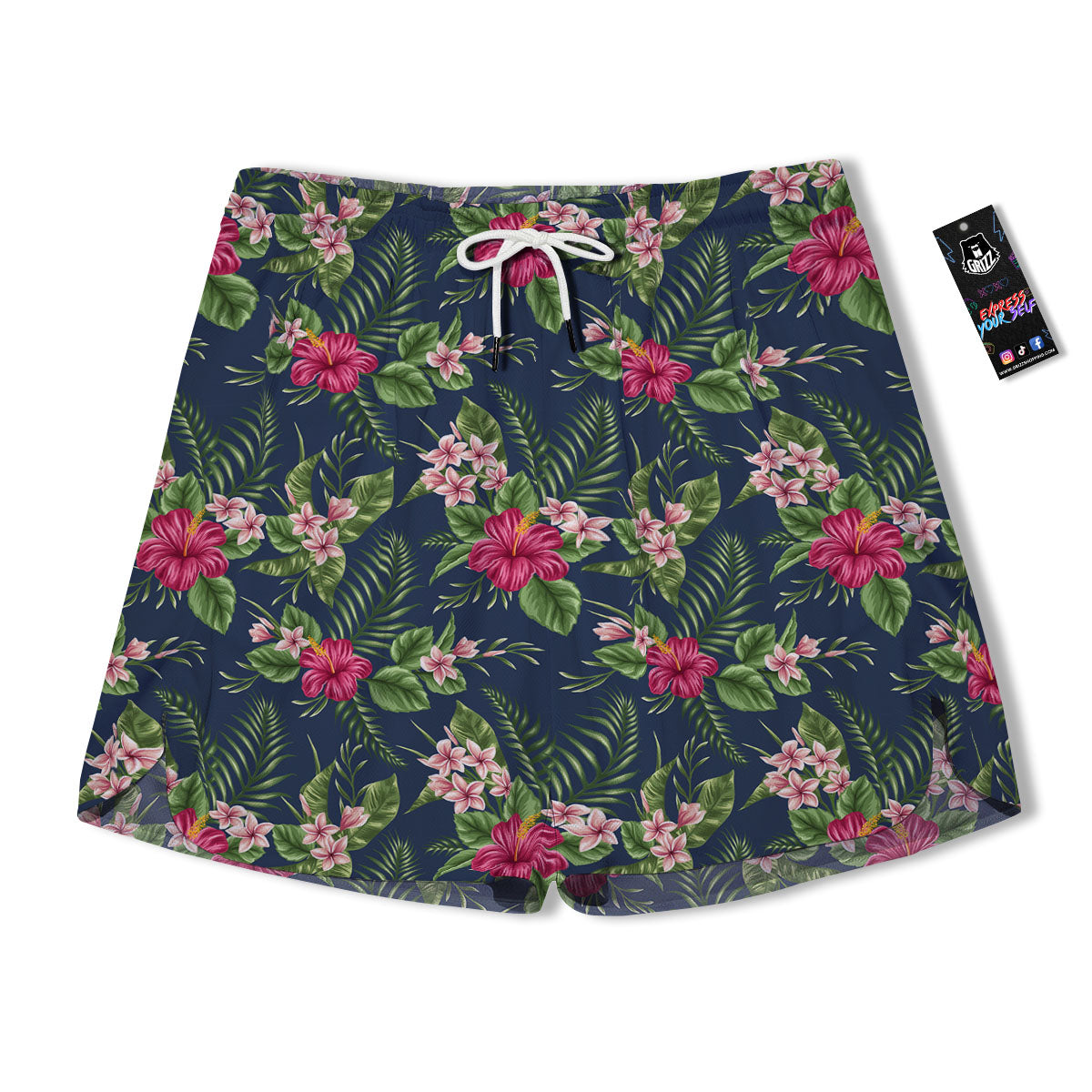 Flowers Hibiscus Plumeria Print Pattern Men's Running Shorts-grizzshop