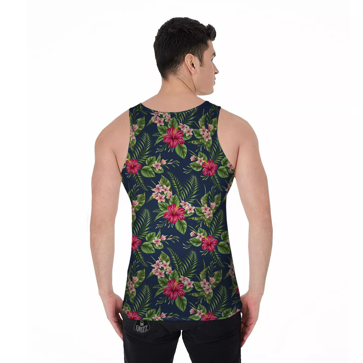 Flowers Hibiscus Plumeria Print Pattern Men's Tank Top-grizzshop