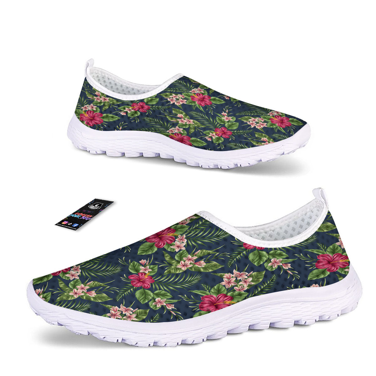 Flowers Hibiscus Plumeria Print Pattern Nurse Shoes-grizzshop