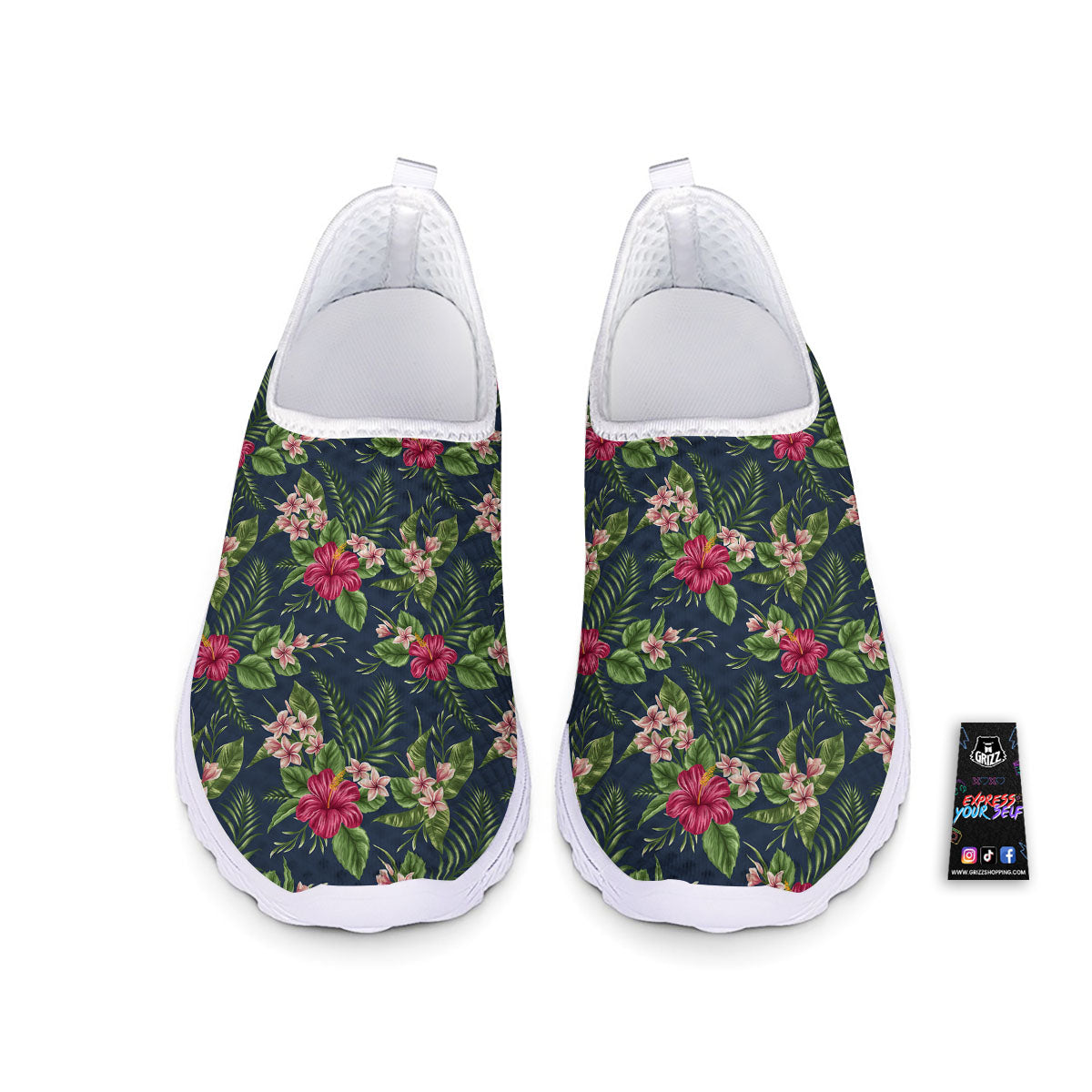 Flowers Hibiscus Plumeria Print Pattern Nurse Shoes-grizzshop
