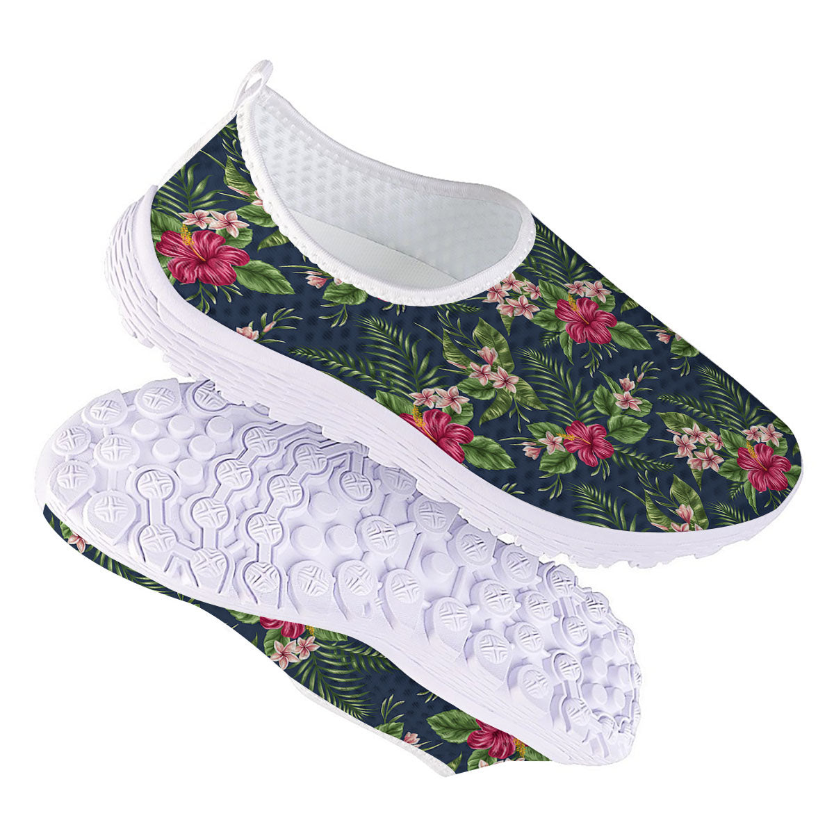 Flowers Hibiscus Plumeria Print Pattern Nurse Shoes-grizzshop