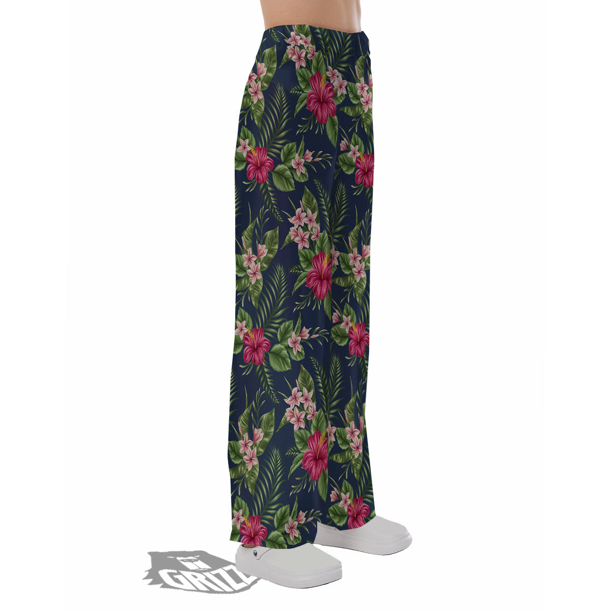 Flowers Hibiscus Plumeria Print Pattern Pajama Pants-grizzshop