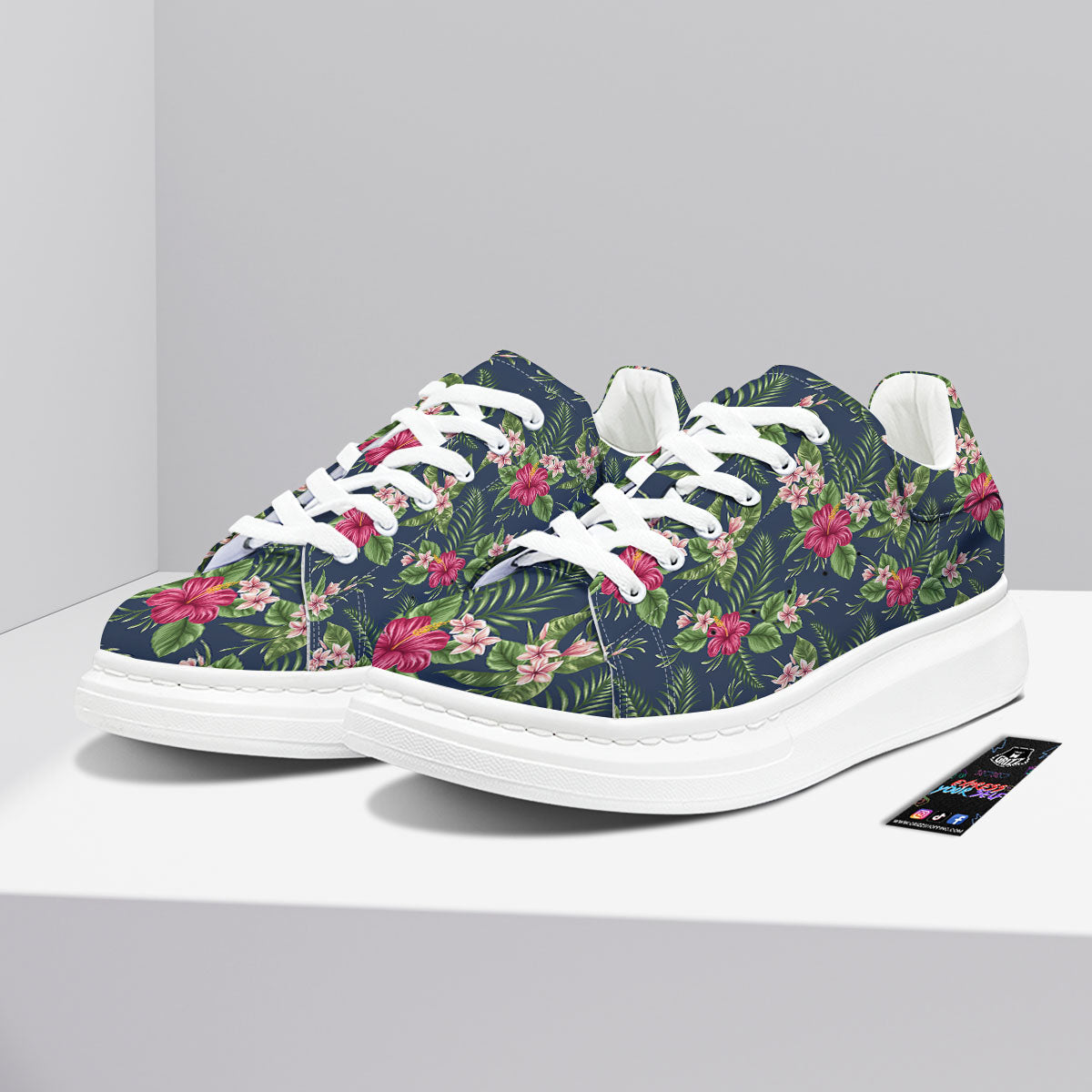 Flowers Hibiscus Plumeria Print Pattern Platform Shoes-grizzshop