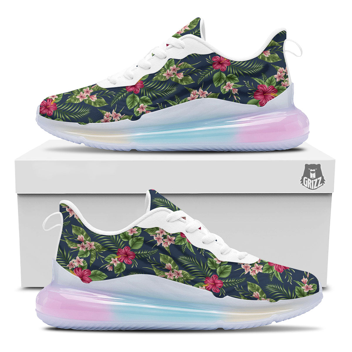 Flowers Hibiscus Plumeria Print Pattern Running Sneakers-grizzshop