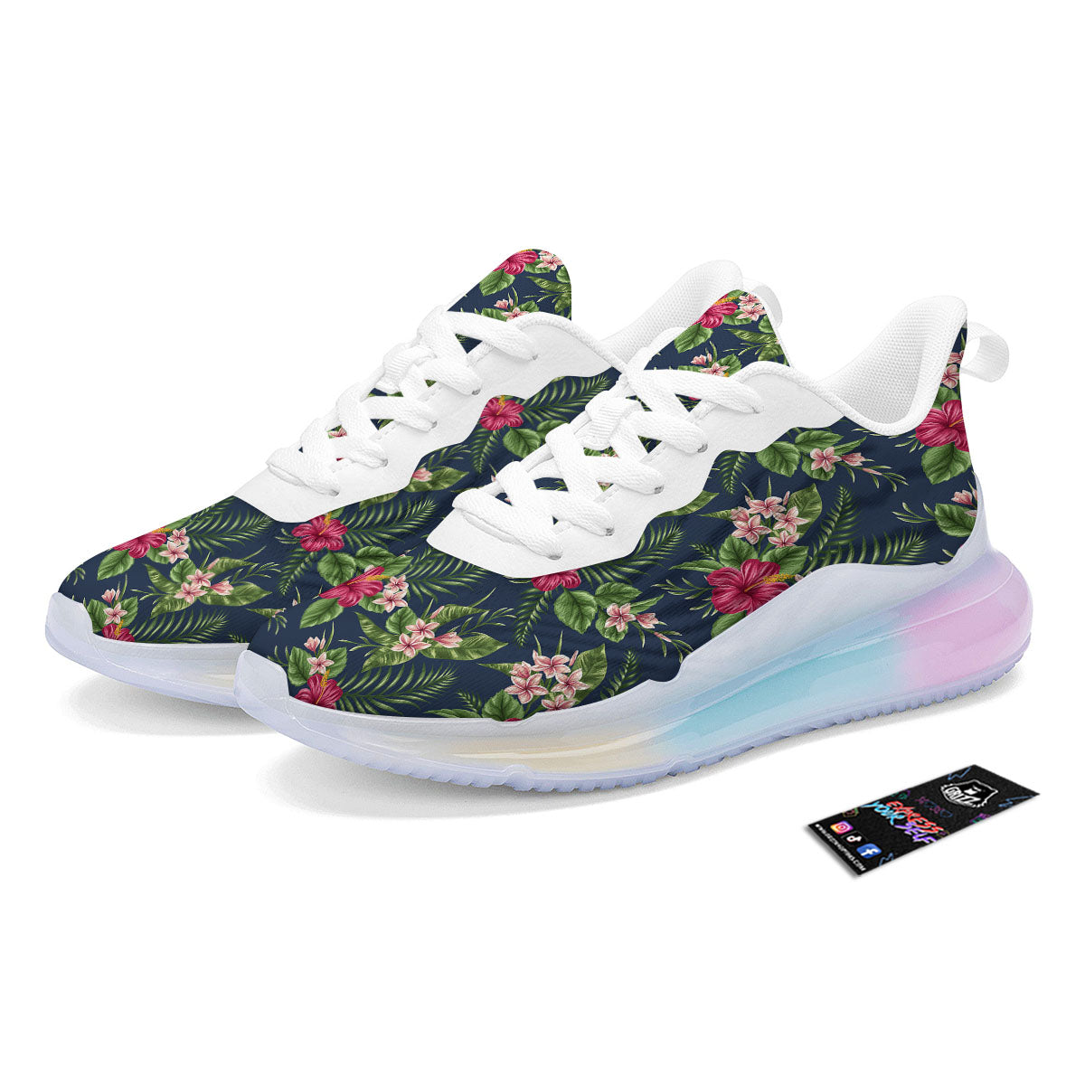 Flowers Hibiscus Plumeria Print Pattern Running Sneakers-grizzshop