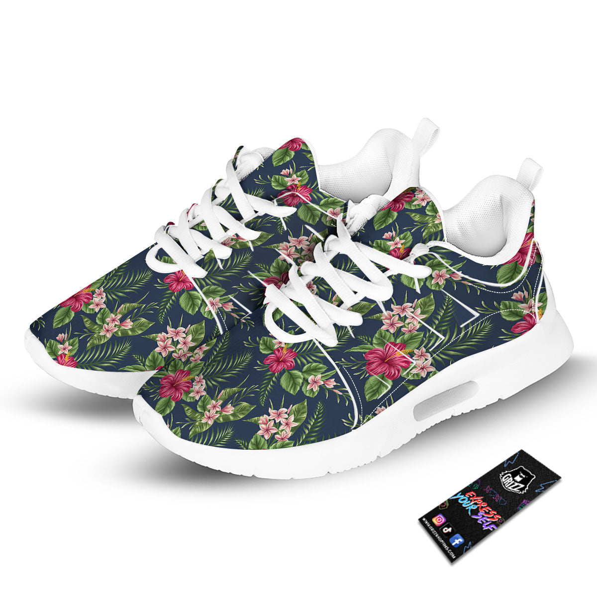 Flowers Hibiscus Plumeria Print Pattern Tennis Shoes-grizzshop