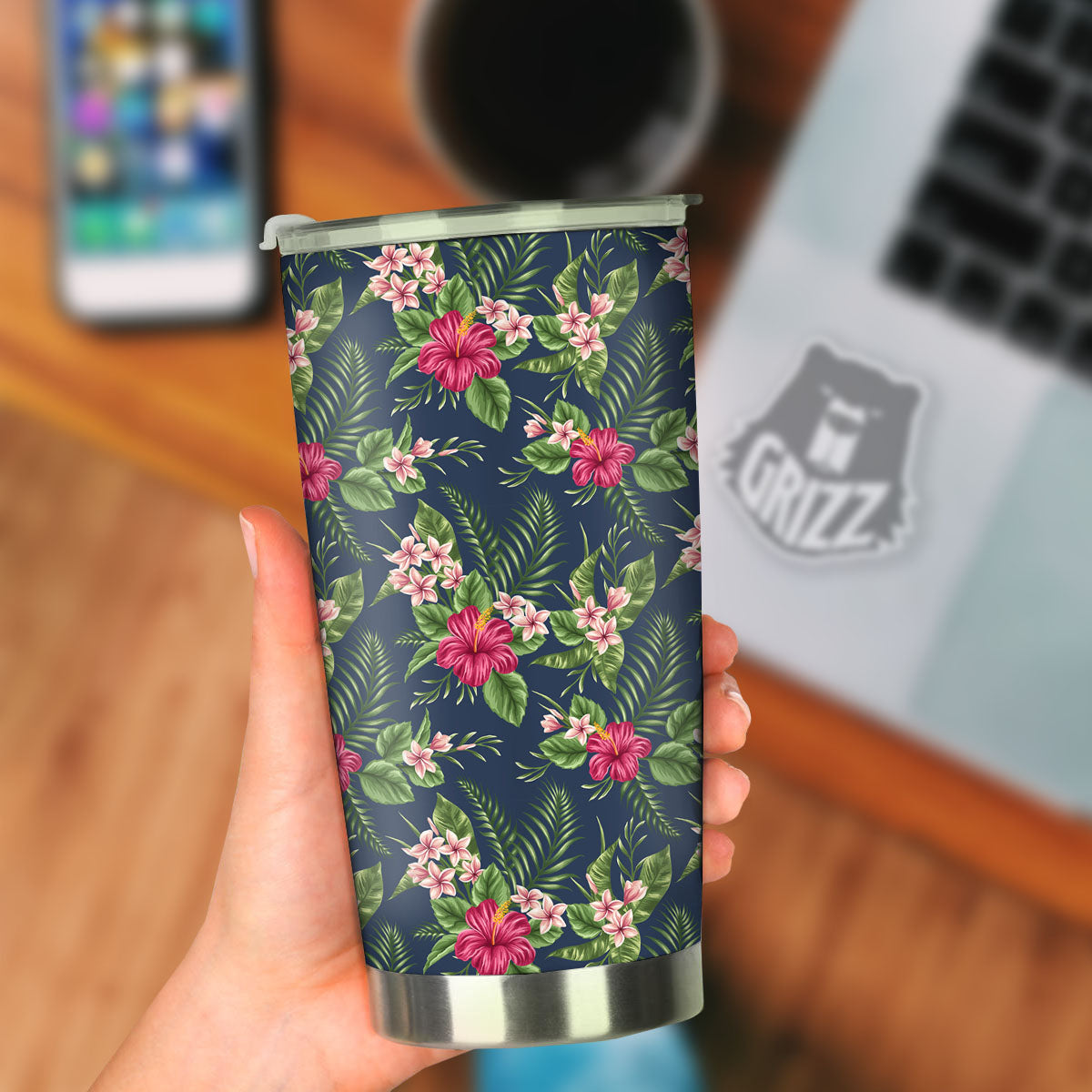 Flowers Hibiscus Plumeria Print Pattern Tumbler-grizzshop