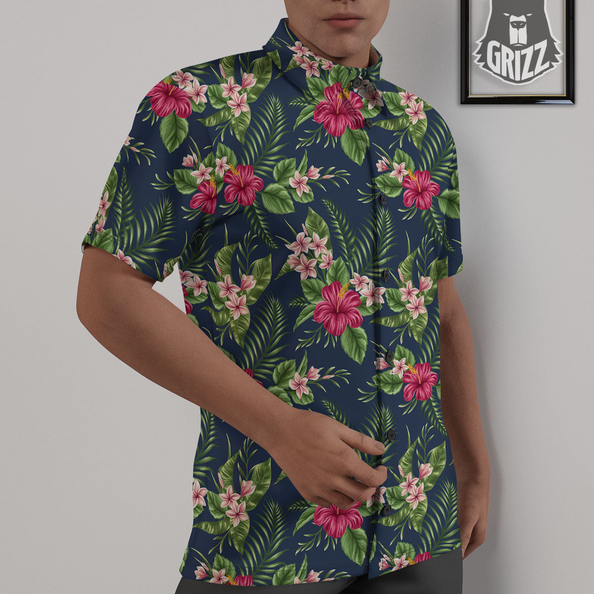 Flowers Hibiscus Plumeria Print Pattern Untucked Shirts-grizzshop