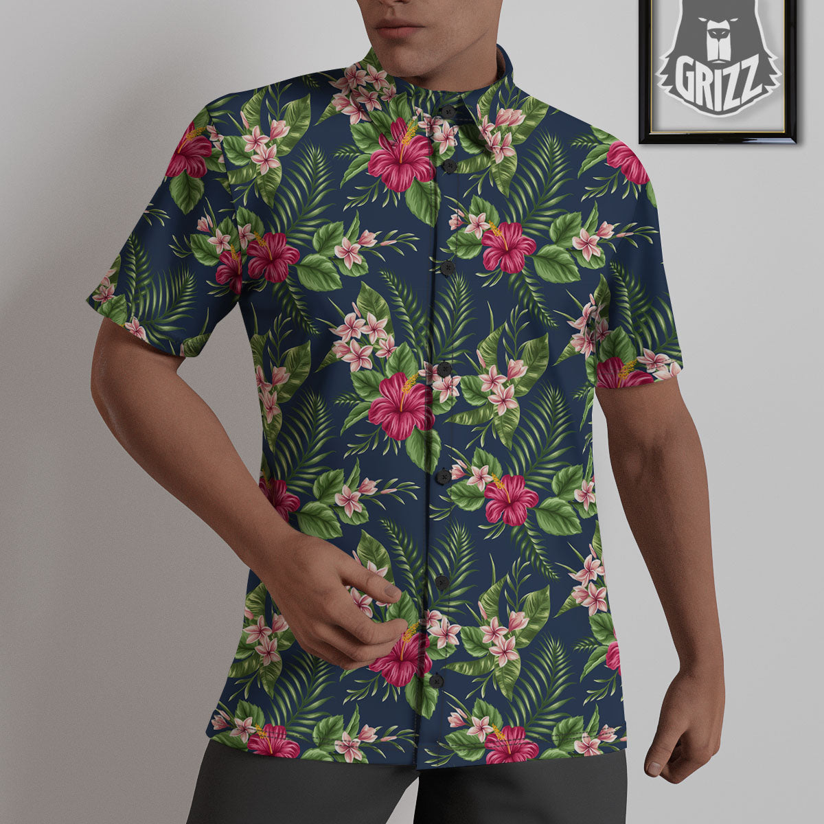 Flowers Hibiscus Plumeria Print Pattern Untucked Shirts-grizzshop
