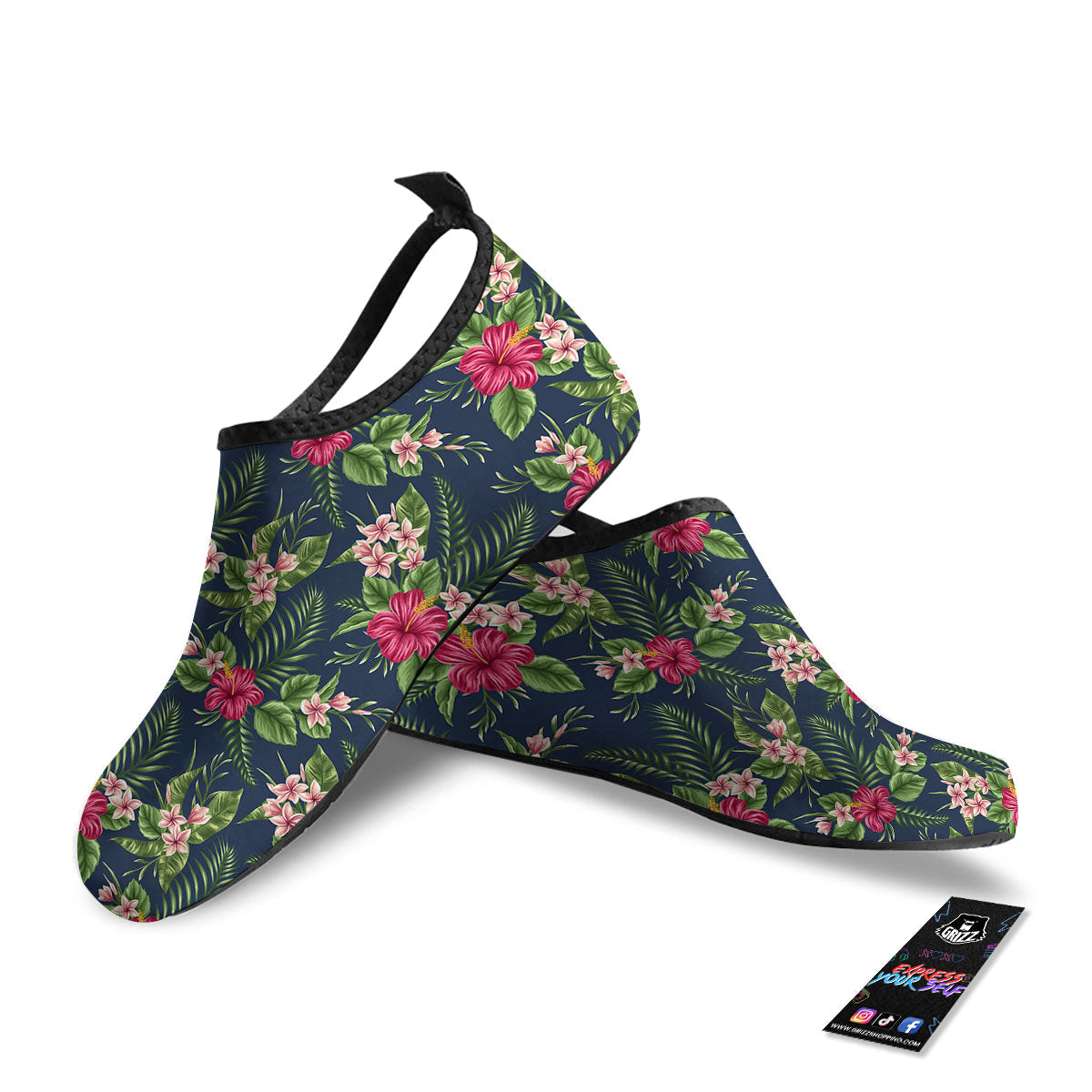 Flowers Hibiscus Plumeria Print Pattern Water Shoes-grizzshop