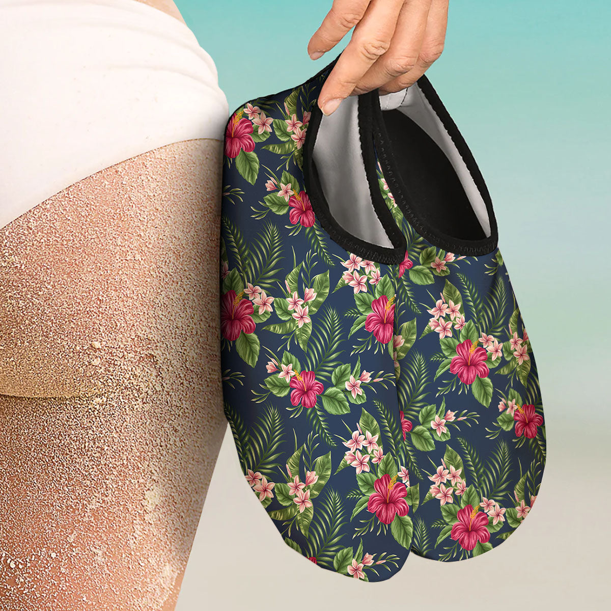 Flowers Hibiscus Plumeria Print Pattern Water Shoes-grizzshop