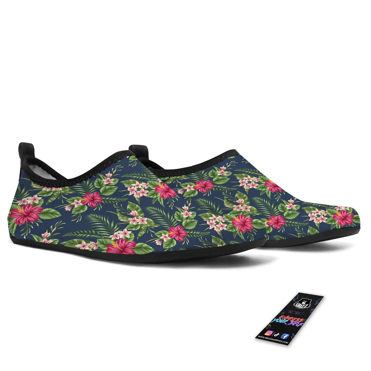 Flowers Hibiscus Plumeria Print Pattern Water Shoes-grizzshop