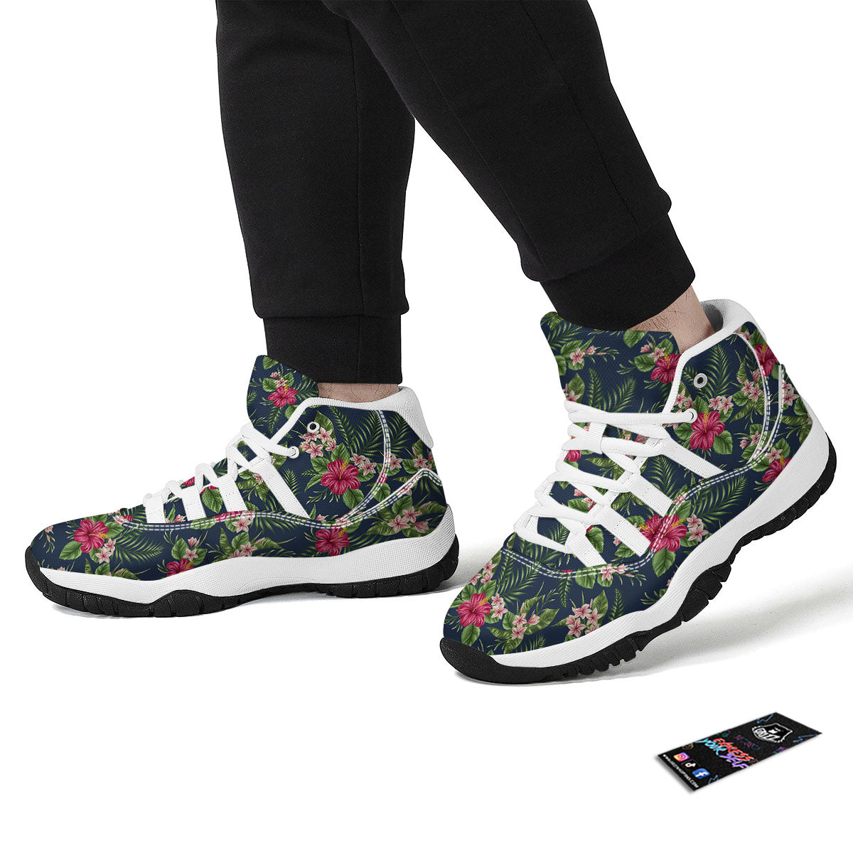 Flowers Hibiscus Plumeria Print Pattern White Bball Shoes-grizzshop