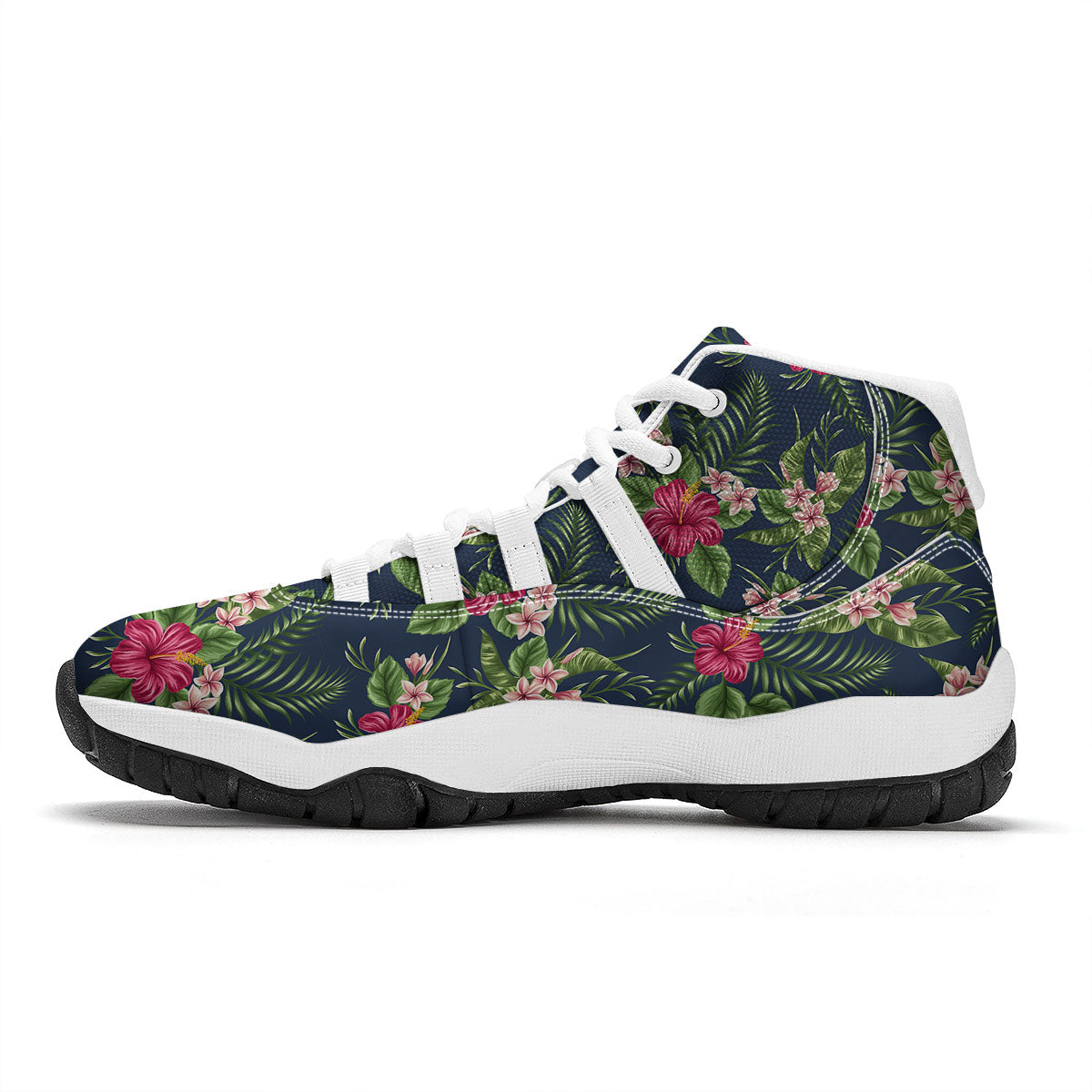 Flowers Hibiscus Plumeria Print Pattern White Bball Shoes-grizzshop
